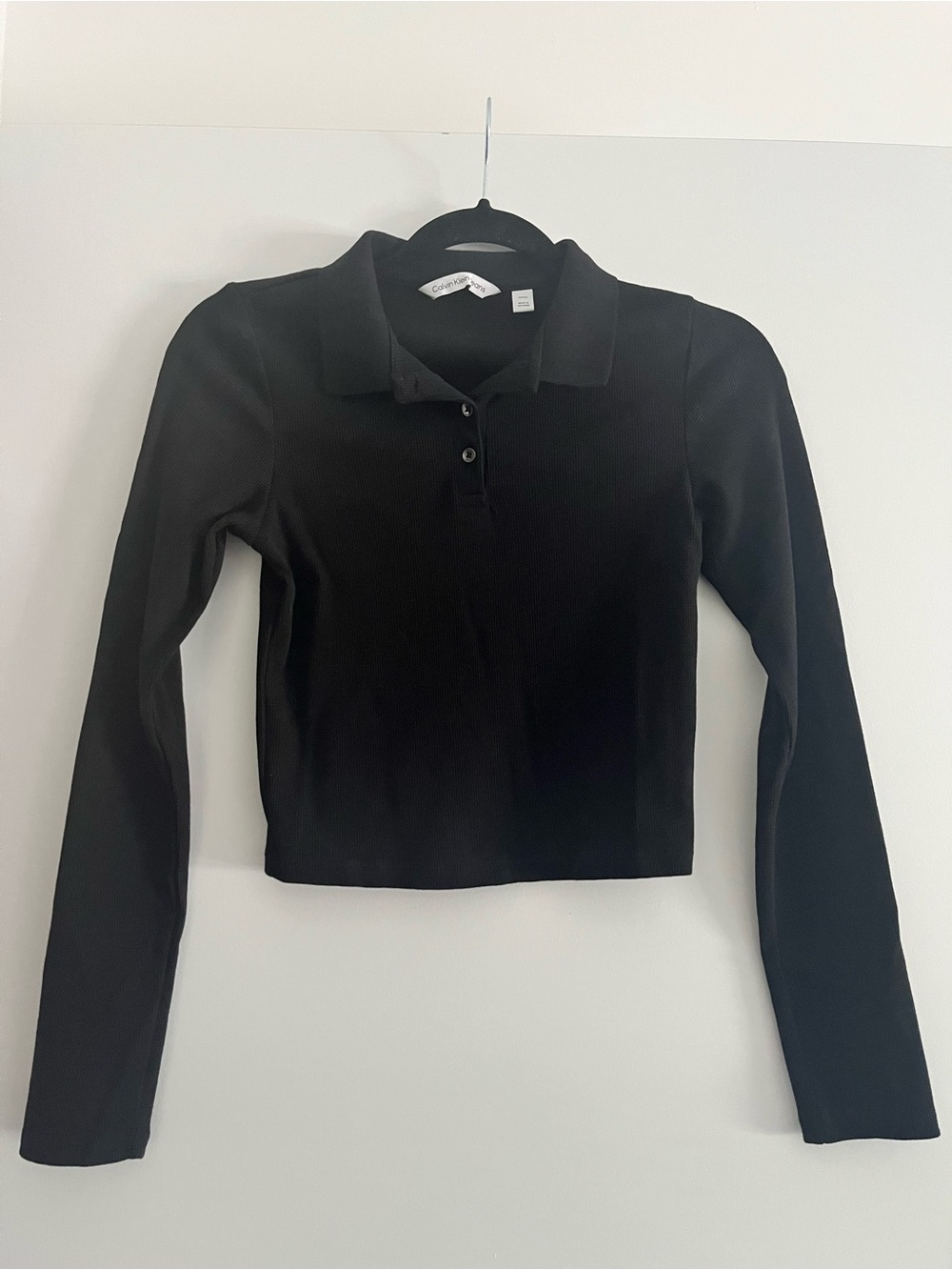 Calvin Klein Black Long-Sleeve Polo Crop Top